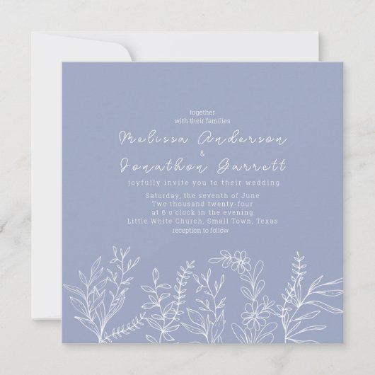 Periwinkle Flowers Rozen bruiloft uitnodiging (Voorkant)