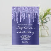 Periwinkle Folie en Glitter Drip 16th Birthday Kaart (Staand voorkant)