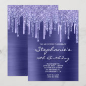 Periwinkle Folie en Glitter Drip 16th Birthday Kaart (Voorkant / Achterkant)