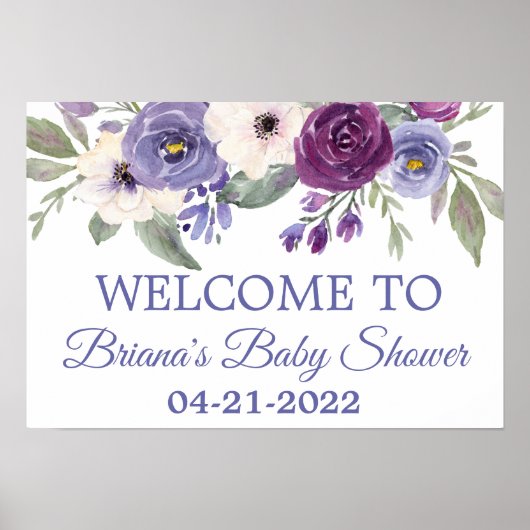 Periwinkle Fuchsia Baby shower Floral Welkom Poster (Voorkant)