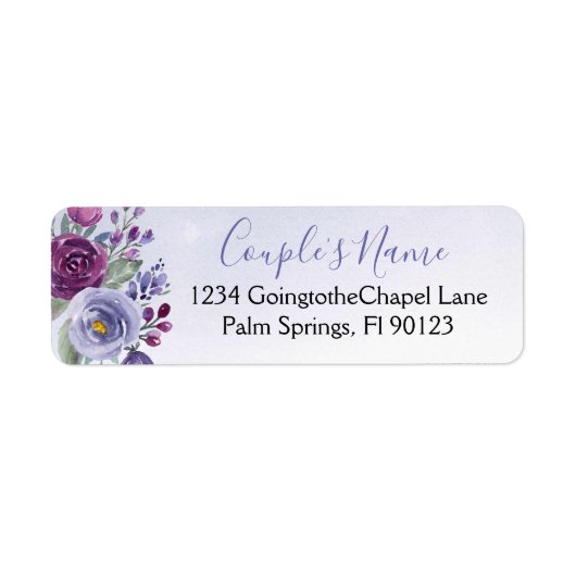 Periwinkle Fuchsia Blush Waterverf Floral Wedding Etiket (Voorkant)