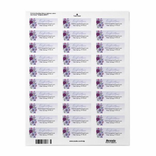 Periwinkle Fuchsia Blush Waterverf Floral Wedding Etiket (Full Sheet)