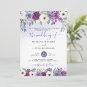 Periwinkle Fuchsia Blush Waterverf Floral Wedding Kaart (Staand voorkant)