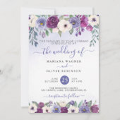 Periwinkle Fuchsia Blush Waterverf Floral Wedding Kaart (Voorkant)