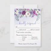 Periwinkle Fuchsia Blush Waterverf Floral Wedding RSVP Kaartje (Voorkant)