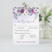 Periwinkle Fuchsia Blush Waterverf Floral Wedding RSVP Kaartje (Staand voorkant)