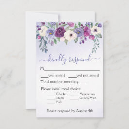 Periwinkle Fuchsia Blush Waterverf Floral Wedding RSVP Kaartje