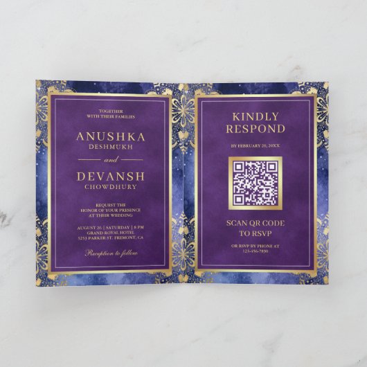 Periwinkle Galaxy Mandala QR Code Indian Wedding (Binnen)