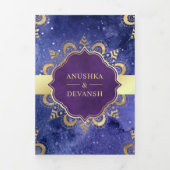 Periwinkle Galaxy Mandala QR Code Indian Wedding Drieluik Uitnodiging (Cover)