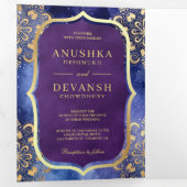 Periwinkle Galaxy Mandala QR Code Indian Wedding Drieluik Uitnodiging (Binnenzijde eerst)