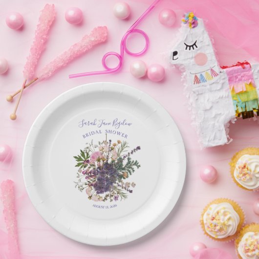 Periwinkle geperst Wildflower Boho Vrijgezellenfee Papieren Bordje (Feest)