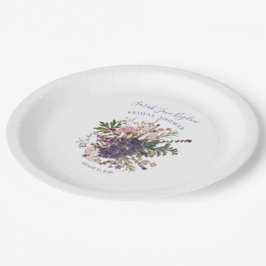 Periwinkle geperst Wildflower Boho Vrijgezellenfee Papieren Bordje (Gekanteld)