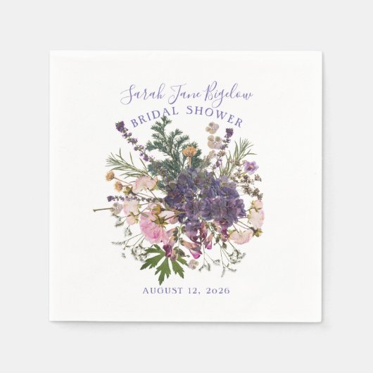 Periwinkle geperst Wildflower Boho Vrijgezellenfee Servet (Voorkant)