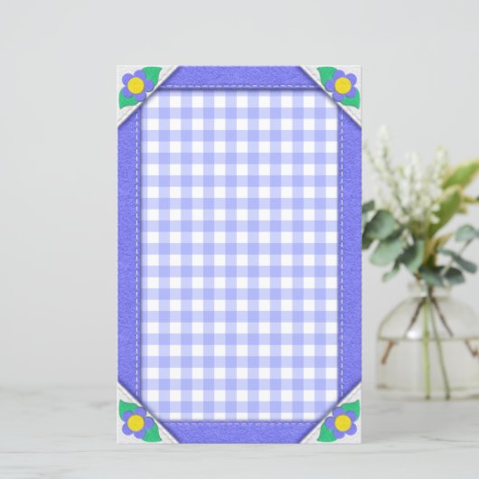 Periwinkle Gingham controleert  briefpapier (Staand voorkant)