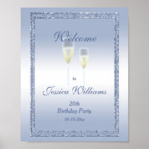 Periwinkle Glitter & Champagne Flutes Birthday