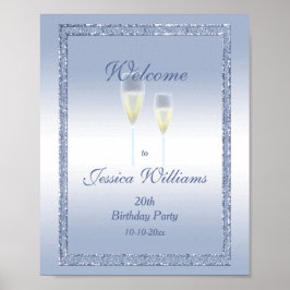 Periwinkle Glitter & Champagne Flutes Birthday Poster