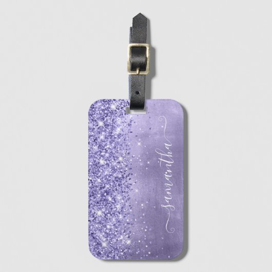 Periwinkle Glitter Lavender Blue Girly Signature Bagagelabel (Voorkant (verticaal))