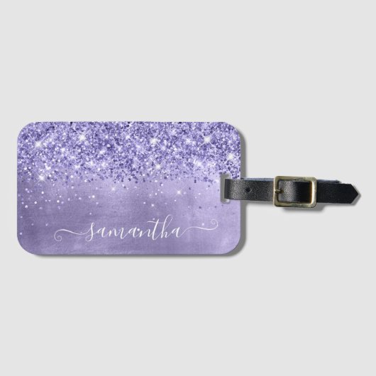 Periwinkle Glitter Lavender Blue Girly Signature Bagagelabel (Voorkant (horizontaal))