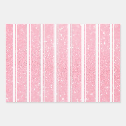 Periwinkle Glitter Pink Striped Snowflake Inpakpapier Vel (Voorkant 3)