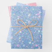 Periwinkle Glitter Pink Striped Snowflake Inpakpapier Vel (In situ)