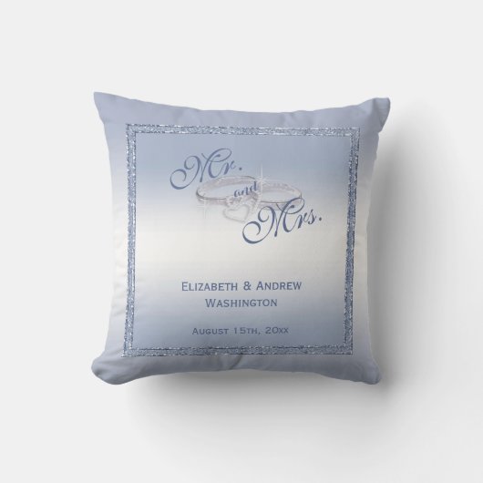 Periwinkle Glitter & Silver Wedding Rings Kussen (Voorkant)