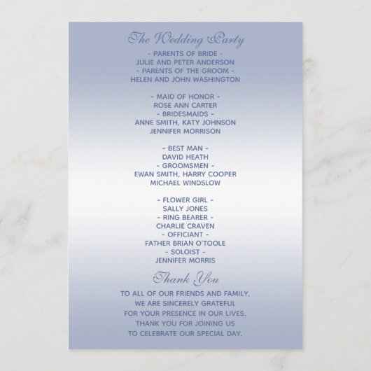 Periwinkle Glitter & Silver Wedding Rings Programmakaart (Achterkant)