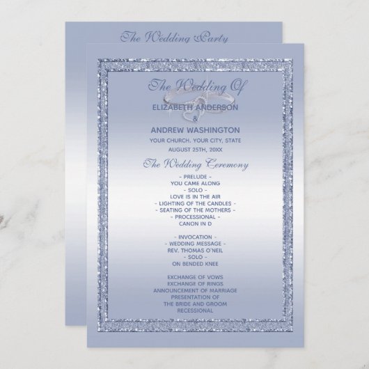 Periwinkle Glitter & Silver Wedding Rings Programmakaart (Voorkant / Achterkant)