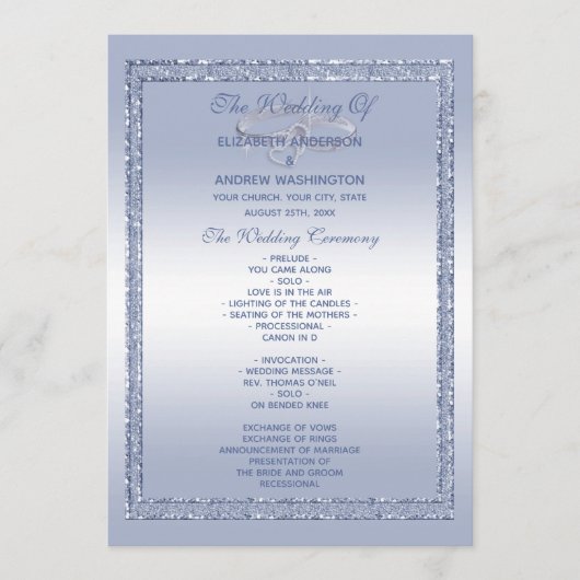 Periwinkle Glitter & Silver Wedding Rings Programmakaart (Voorkant)