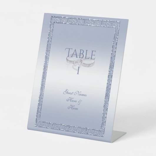 Periwinkle Glitter & Silver Wedding Rings Reclamebord Met Voetstuk (Voorkant)