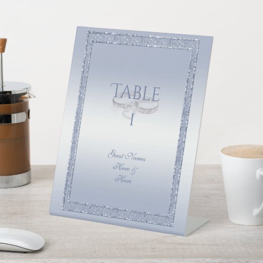 Periwinkle Glitter & Silver Wedding Rings Reclamebord Met Voetstuk (Insitu)