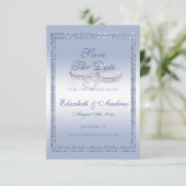 Periwinkle Glitter & Silver Wedding Rings Save The Date (Staand voorkant)