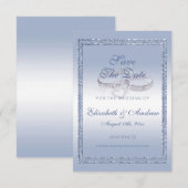 Periwinkle Glitter & Silver Wedding Rings Save The Date (Voorkant / Achterkant)