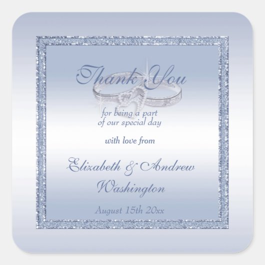 Periwinkle Glitter & Silver Wedding Rings Vierkante Sticker (Voorkant)