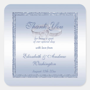 Periwinkle Glitter & Silver Wedding Rings Vierkante Sticker