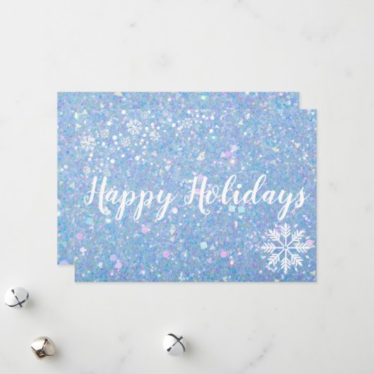 Periwinkle Glitter Snowflake Holiday Kaarten (Voorkant / Achterkant in situ)