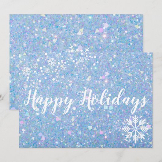 Periwinkle Glitter Snowflake Holiday Kaarten (Voorkant / Achterkant)