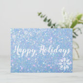 Periwinkle Glitter Snowflake Holiday Kaarten (Staand voorkant)