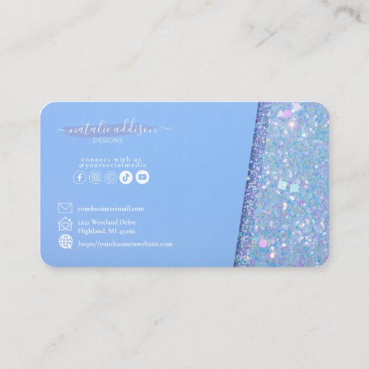 Periwinkle Glitter  Visitekaartjes (Achterkant)