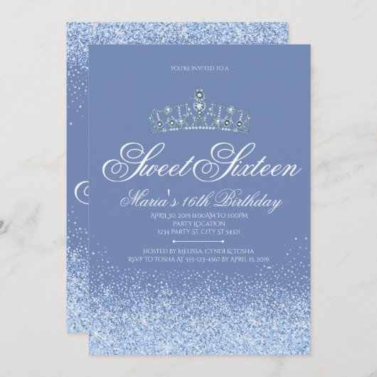  Periwinkle Glitter, zoete 16 uitnodigingen (Voorkant / Achterkant)