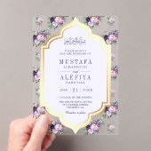 Periwinkle Gold Purple Floral Muslim Wedding Acryl Uitnodigingen (Insitu (Draagbaar))
