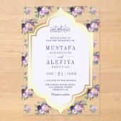Periwinkle Gold Purple Floral Muslim Wedding Acryl Uitnodigingen (Voorkant)