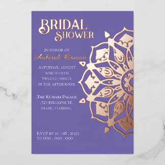 Periwinkle GoldIndian Henna Mandala Vrijgezellenfe Folie Uitnodiging