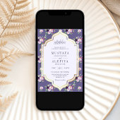 Periwinkle Goud Paarse Bloemen Moslim Bruiloft Kaart