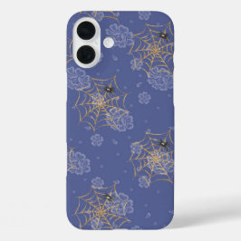 PERIWINKLE & GOUDEN HALLOWEEN SPINNEN & WEBS iPhone 16 PLUS HOESJE