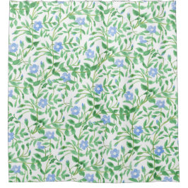 Periwinkle Green White Decorative Chic Floral Douchegordijn