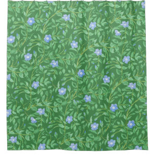 Periwinkle Green White Decorative Chic Floral Douchegordijn