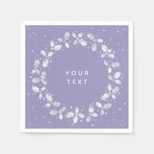 Periwinkle Hand Printed Holly Wreated Kerstmis Servet (Voorkant)