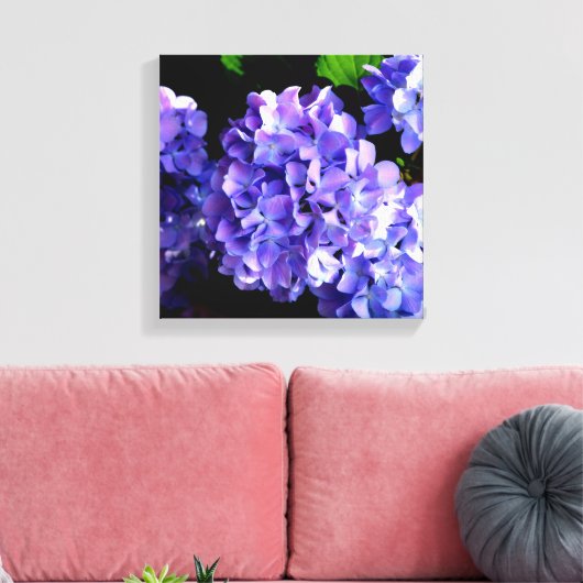 Periwinkle hydrangeas paardenbloemen blauwe bloeme canvas afdruk (Insitu (Woonkamer))