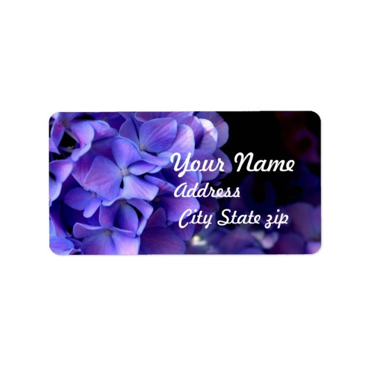 Periwinkle hydrangeas paardenbloemen blauwe bloeme etiket (Voorkant)