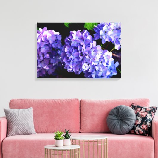 Periwinkle hydrangeas paarse blauwe bloem canvas afdruk (Insitu (Woonkamer))